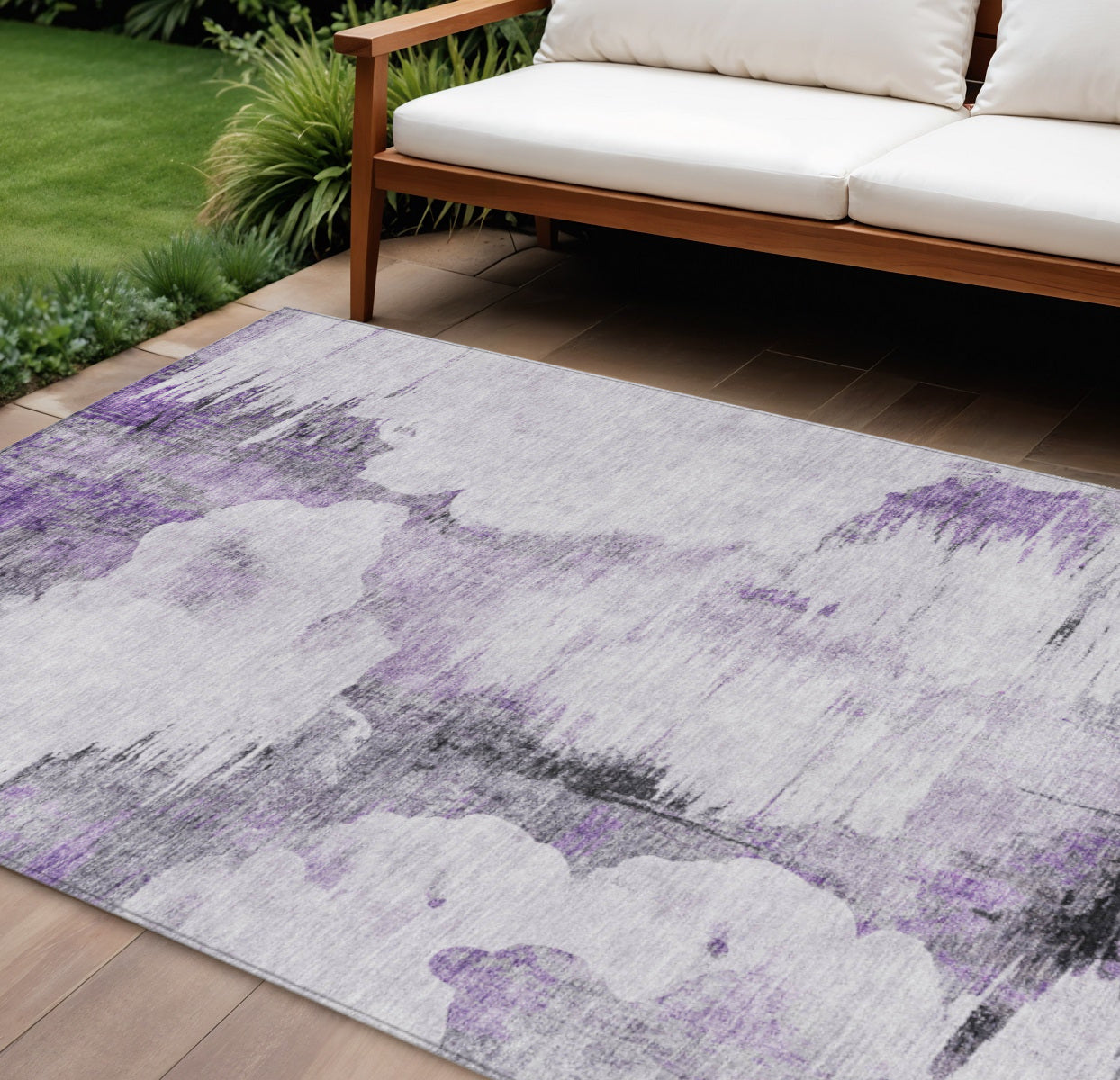 9' X 12' Purple Lavender And Gray Abstract Washable Indoor Outdoor Area Rug
