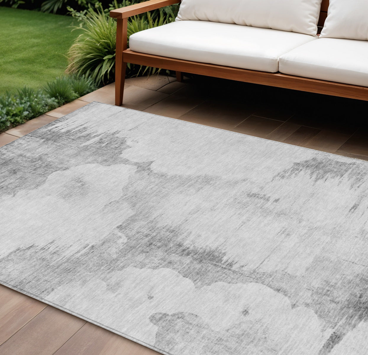 9' X 12' Silver Gray And Pewter Abstract Washable Indoor Outdoor Area Rug
