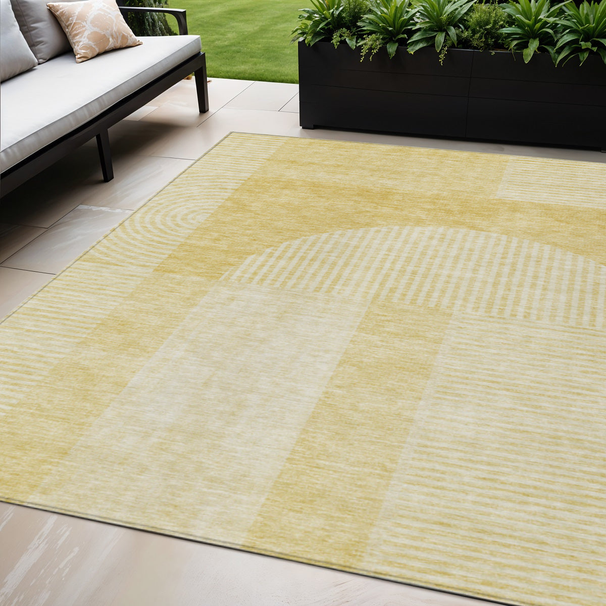 5' X 8' Gold Ivory And Yellow Geometric Washable Indoor Outdoor Area Rug