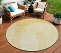 8' Gold Ivory And Yellow Round Geometric Washable Indoor Outdoor Area Rug