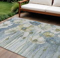 9' X 12' Denim Blue And Sky Blue Floral Washable Indoor Outdoor Area Rug