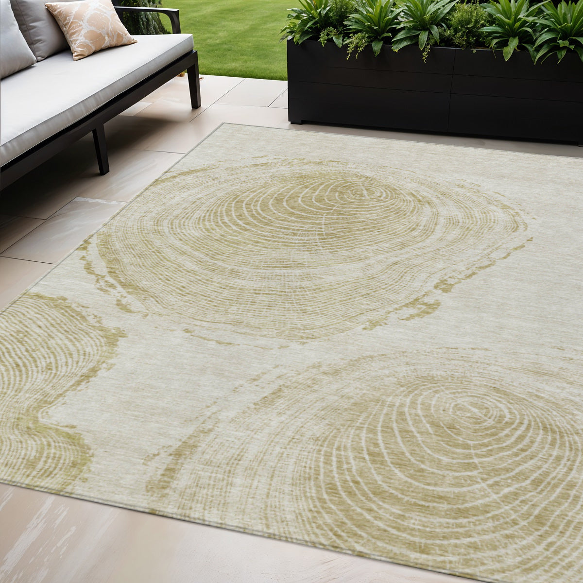5' X 8' Khaki Beige And Taupe Abstract Washable Indoor Outdoor Area Rug
