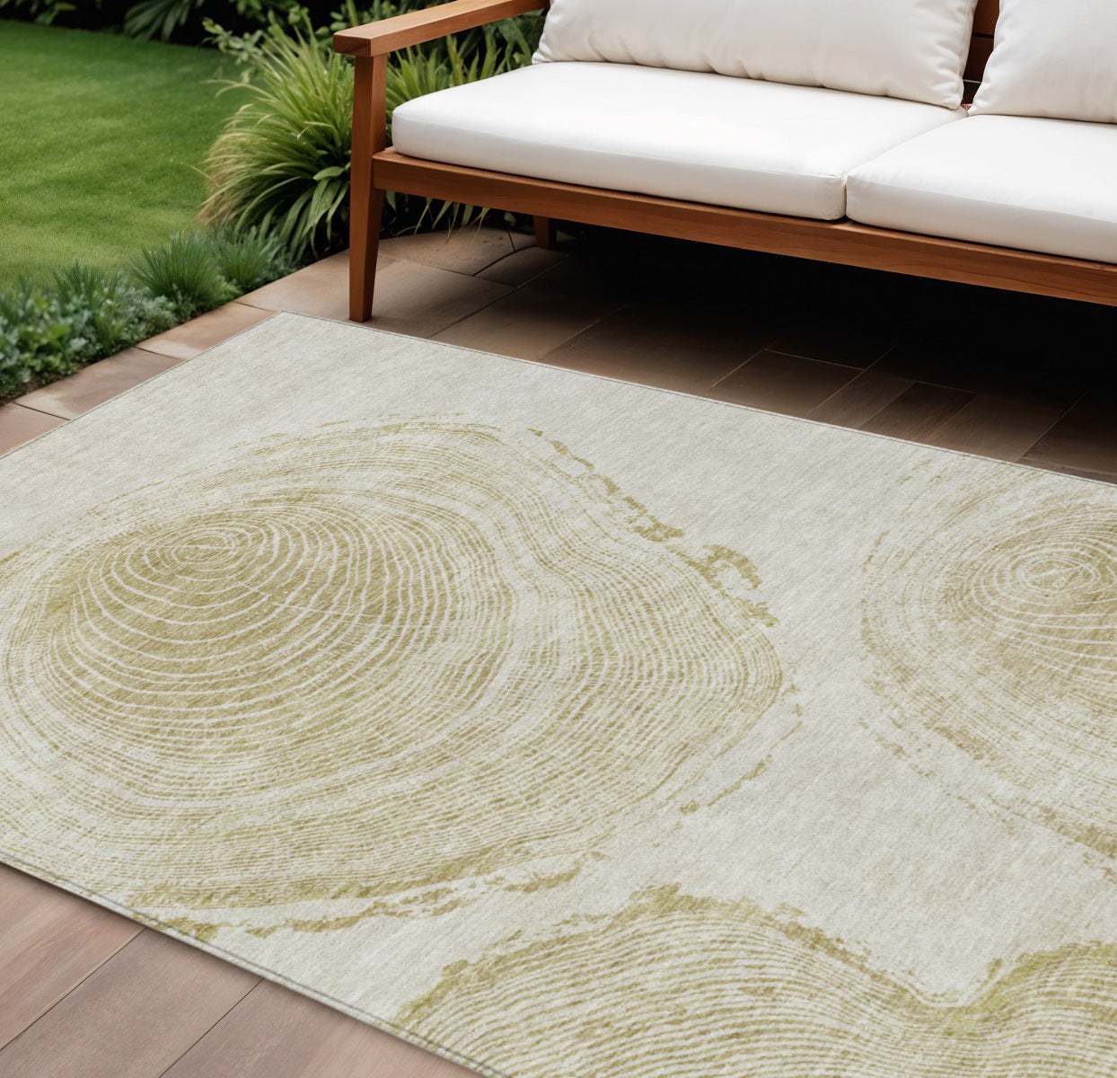 9' X 12' Khaki Beige And Taupe Abstract Washable Indoor Outdoor Area Rug