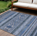8' X 10' Navy Blue And Denim Blue Southwestern Washable Indoor Outdoor Area Rug
