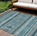 9' X 12' Teal Blue Ivory And Gray Southwestern Washable Indoor Outdoor Area Rug