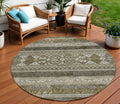 8' Taupe Beige And Ivory Round Southwestern Washable Indoor Outdoor Area Rug