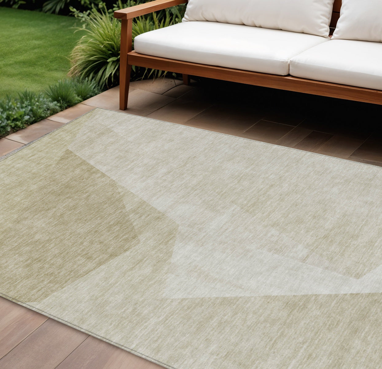 10' X 14' Beige Khaki And Taupe Abstract Washable Indoor Outdoor Area Rug