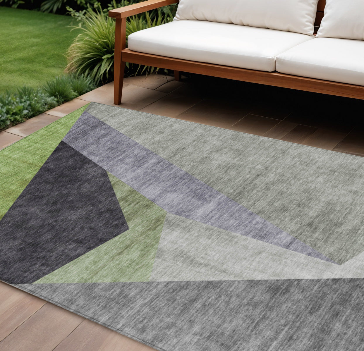 9' X 12' Sage Green And Charcoal Abstract Washable Indoor Outdoor Area Rug