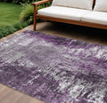 9' X 12' Eggplant Purple And Lavender Abstract Washable Indoor Outdoor Area Rug