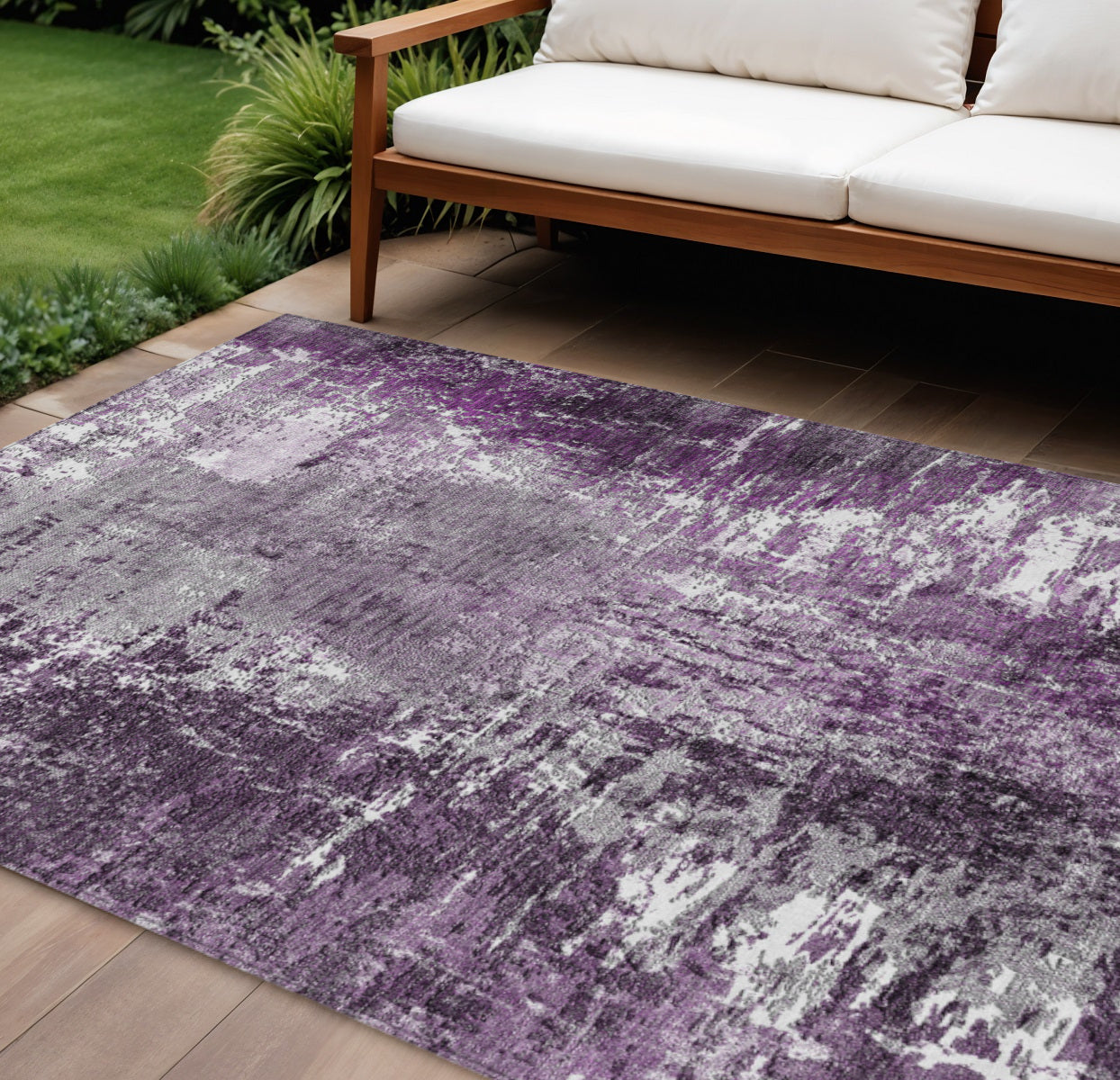 10' X 14' Eggplant Purple And Lavender Abstract Washable Indoor Outdoor Area Rug