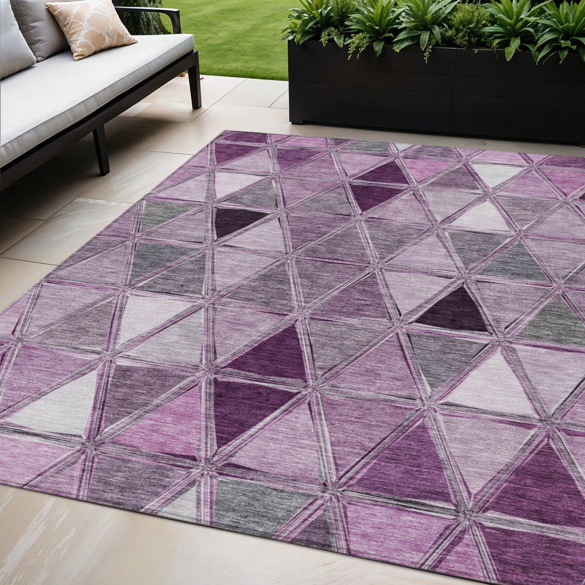 5' X 8' Merlot Purple And Lavender Geometric Washable Indoor Outdoor Area Rug