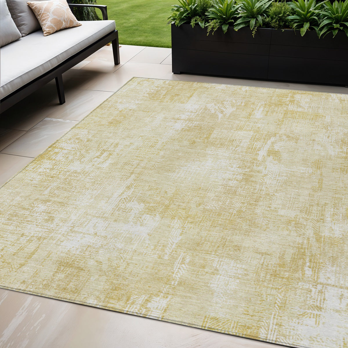 5' X 8' Beige Tan And Ivory Abstract Washable Indoor Outdoor Area Rug