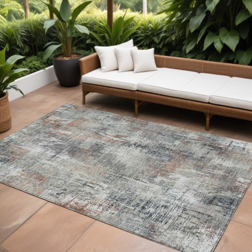 9' X 12' Taupe Gray And Copper Abstract Washable Indoor Outdoor Area Rug