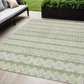 5' X 8' Artichoke Green And Ivory Quatrefoil Washable Indoor Outdoor Area Rug
