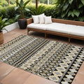 10' X 14' Charcoal Gray And Gold Quatrefoil Washable Indoor Outdoor Area Rug