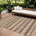 9' X 12' Chocolate And Taupe Quatrefoil Washable Indoor Outdoor Area Rug