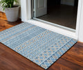 3' X 5' Sky Blue And Denim Blue Quatrefoil Washable Indoor Outdoor Area Rug