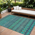 10' X 14' Teal Blue And Navy Blue Quatrefoil Washable Indoor Outdoor Area Rug