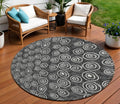 8' Black Gray And Ivory Round Geometric Washable Indoor Outdoor Area Rug
