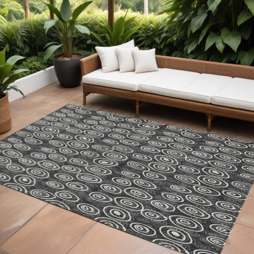 8' X 10' Black Gray And Ivory Geometric Washable Indoor Outdoor Area Rug