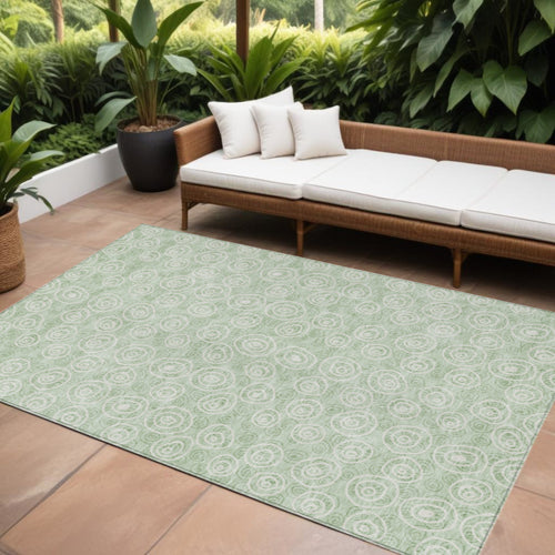 10' X 14' Mint Green Artichoke Green And Ivory Geometric Washable Indoor Outdoor Area Rug
