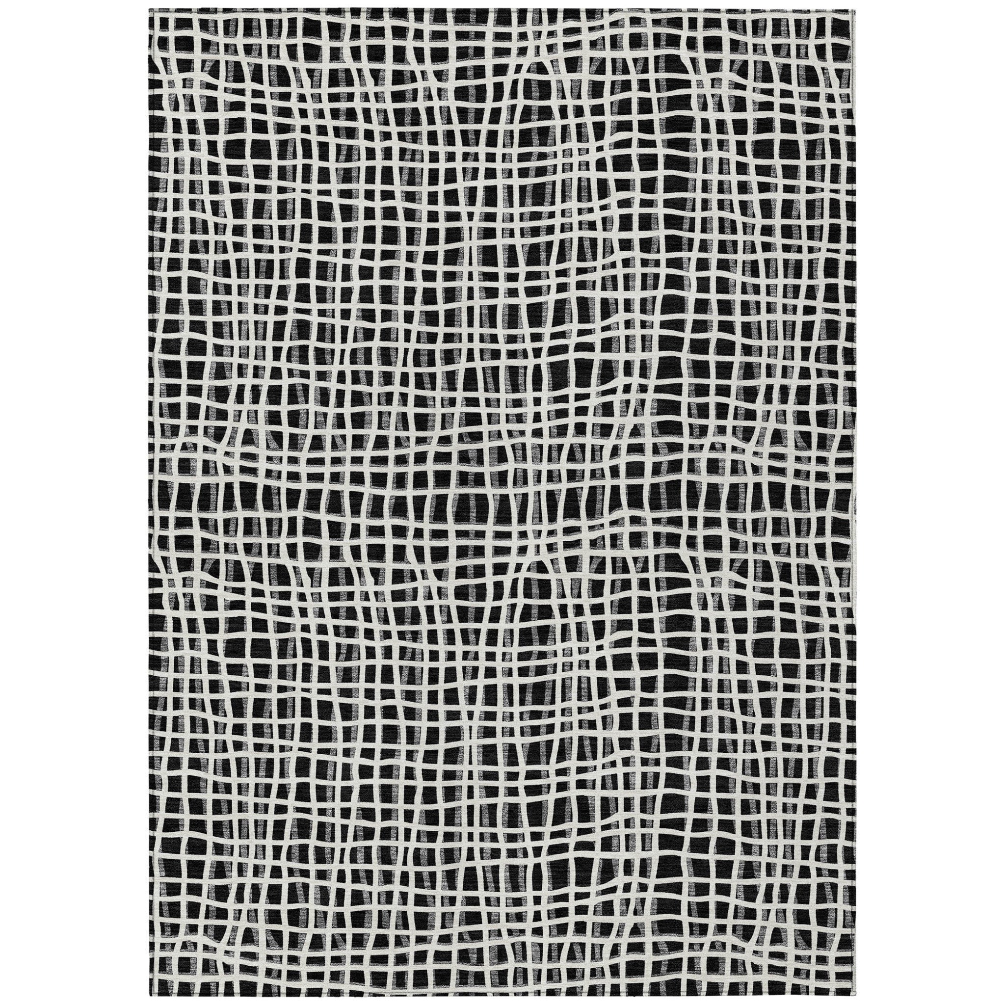 10' X 14' Black Gray And Ivory Striped Washable Indoor Outdoor Area Rug