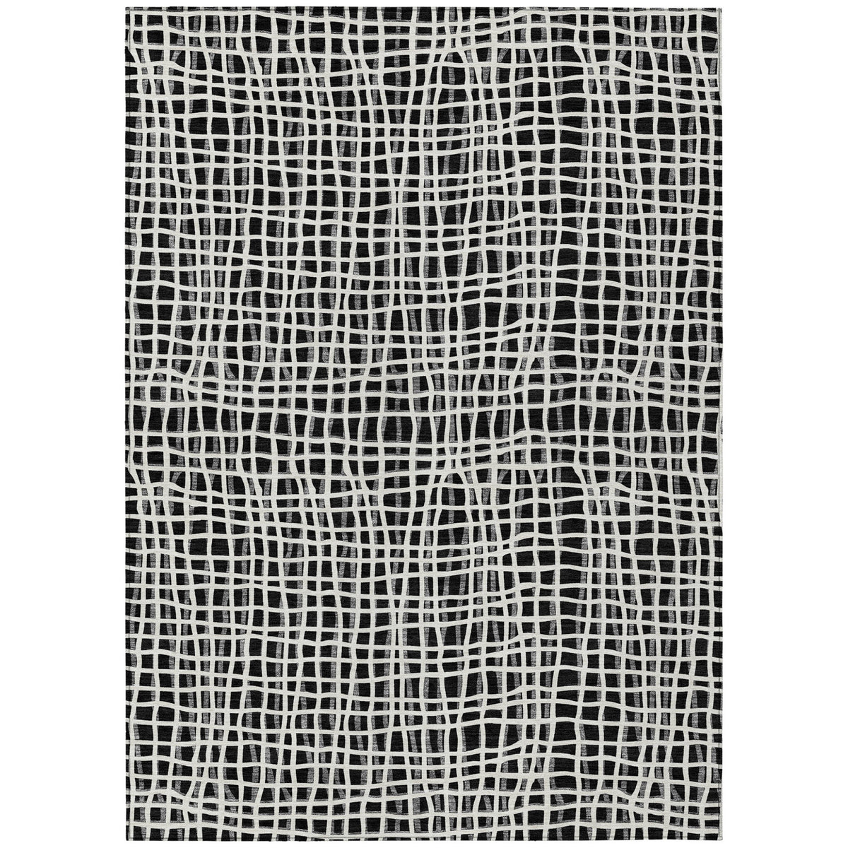 10' X 14' Black Gray And Ivory Striped Washable Indoor Outdoor Area Rug