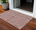 3' X 5' Burgundy And Ivory Striped Washable Indoor Outdoor Area Rug