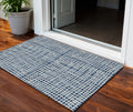 3' X 5' Navy Blue And Ivory Striped Washable Indoor Outdoor Area Rug
