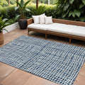 10' X 14' Navy Blue And Ivory Striped Washable Indoor Outdoor Area Rug