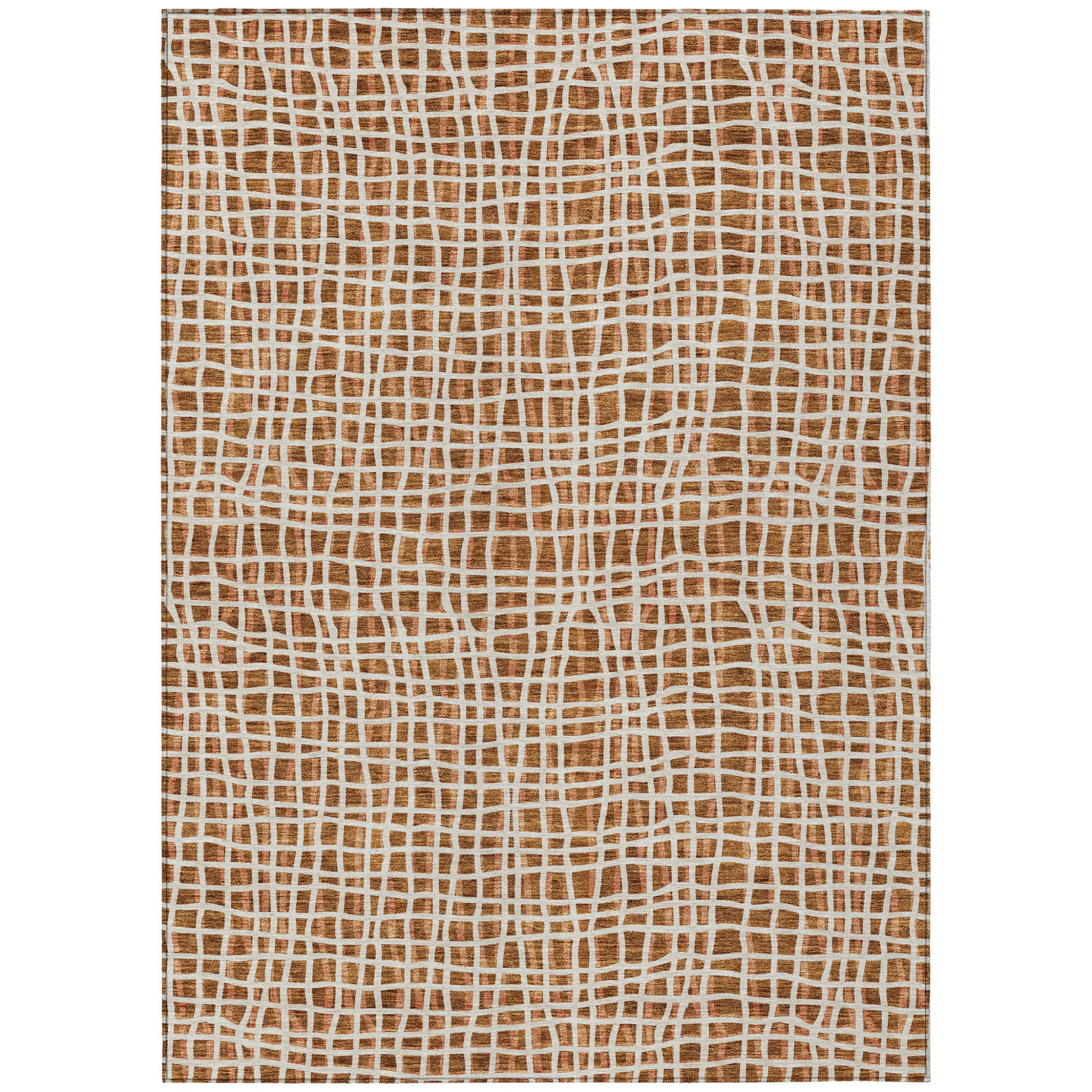 10' X 14' Orange Beige And Copper Striped Washable Indoor Outdoor Area Rug