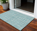 3' X 5' Teal Blue And Ivory Striped Washable Indoor Outdoor Area Rug