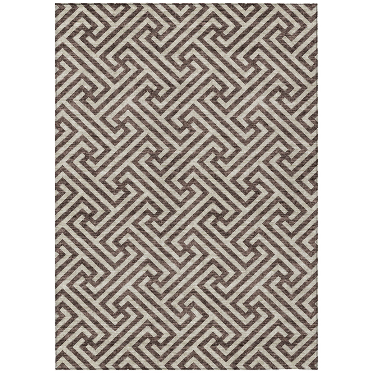 9' X 12' Brown And Beige Geometric Washable Indoor Outdoor Area Rug
