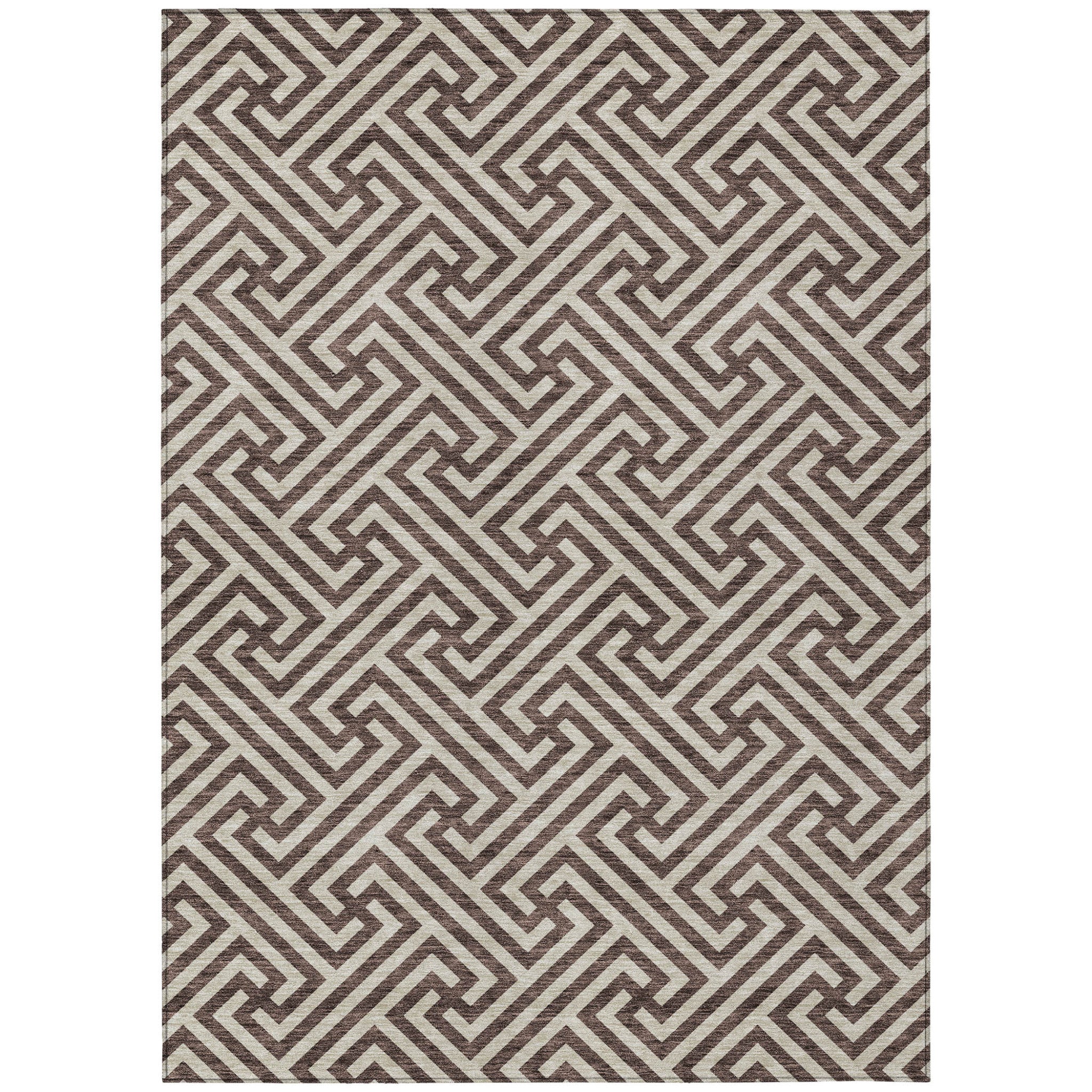 9' X 12' Brown And Beige Geometric Washable Indoor Outdoor Area Rug