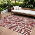 8' X 10' Merlot And Ivory Geometric Washable Indoor Outdoor Area Rug