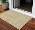 3' X 5' Gold Ivory And Beige Geometric Washable Indoor Outdoor Area Rug