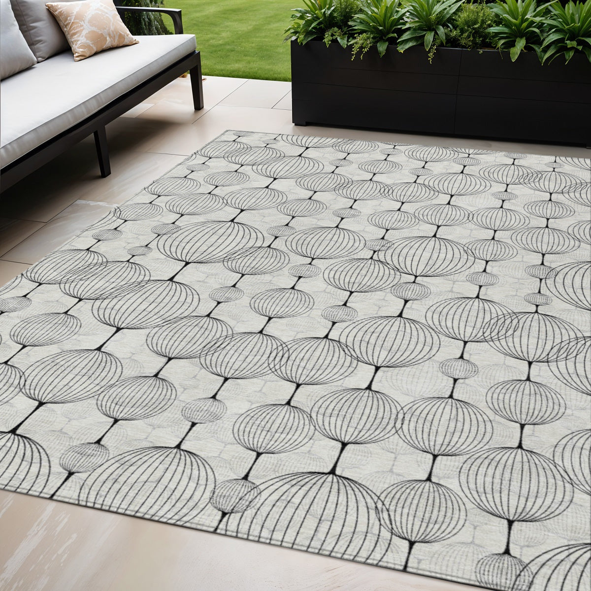 5' X 8' Graphite Gray And Silver Geometric Washable Indoor Outdoor Area Rug