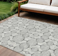8' X 10' White Gray And Silver Geometric Washable Indoor Outdoor Area Rug