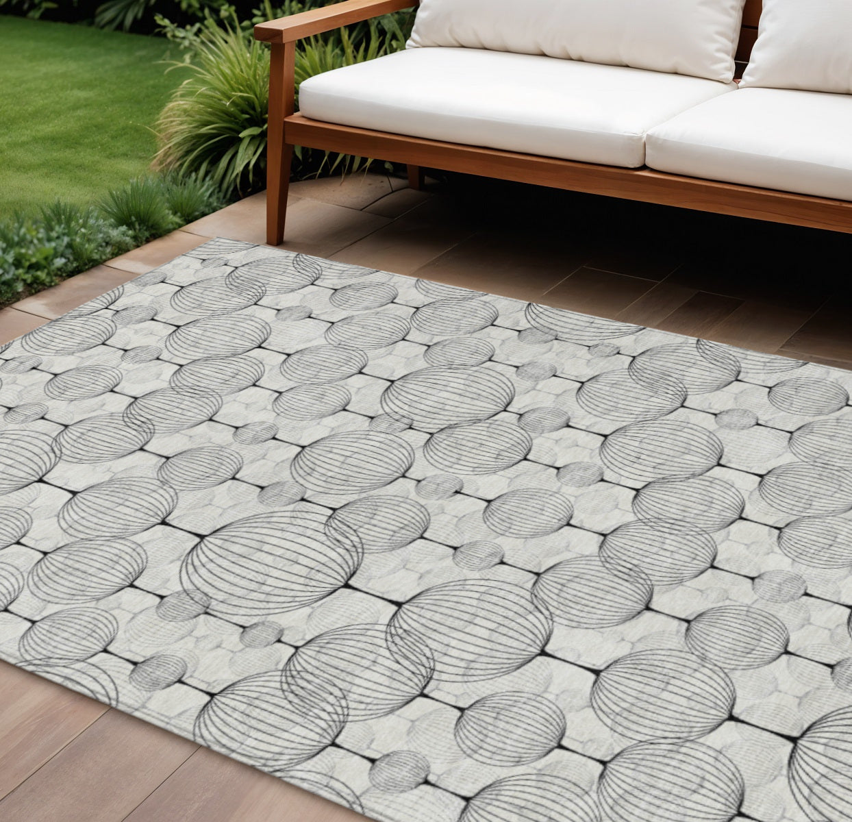 9' X 12' White Gray And Silver Geometric Washable Indoor Outdoor Area Rug