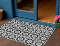 3' X 5' Black Gray And Silver Floral Medallion Washable Indoor Outdoor Area Rug