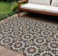 10' X 14' Charcoal Silver And Copper Floral Medallion Washable Indoor Outdoor Area Rug