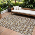 9' X 12' Chocolate Ivory And Gold Floral Medallion Washable Indoor Outdoor Area Rug