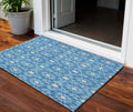 3' X 5' Denim Blue And Ivory Floral Medallion Washable Indoor Outdoor Area Rug