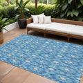 10' X 14' Denim Blue And Ivory Floral Medallion Washable Indoor Outdoor Area Rug