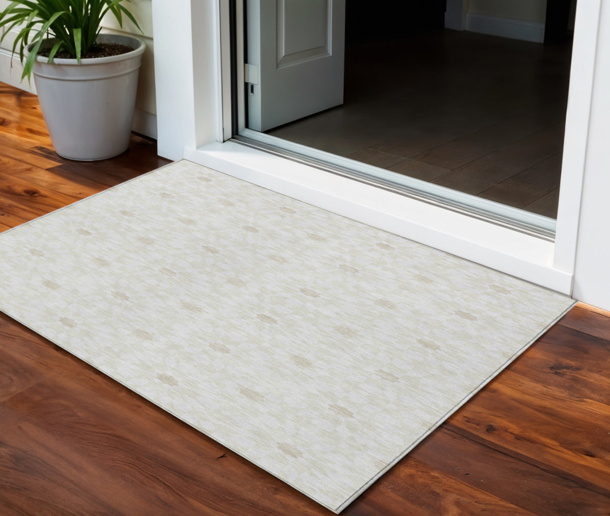 3' X 5' Ivory Beige And Taupe Floral Medallion Washable Indoor Outdoor Area Rug