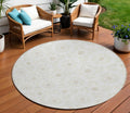 8' Ivory Beige And Taupe Round Floral Medallion Washable Indoor Outdoor Area Rug