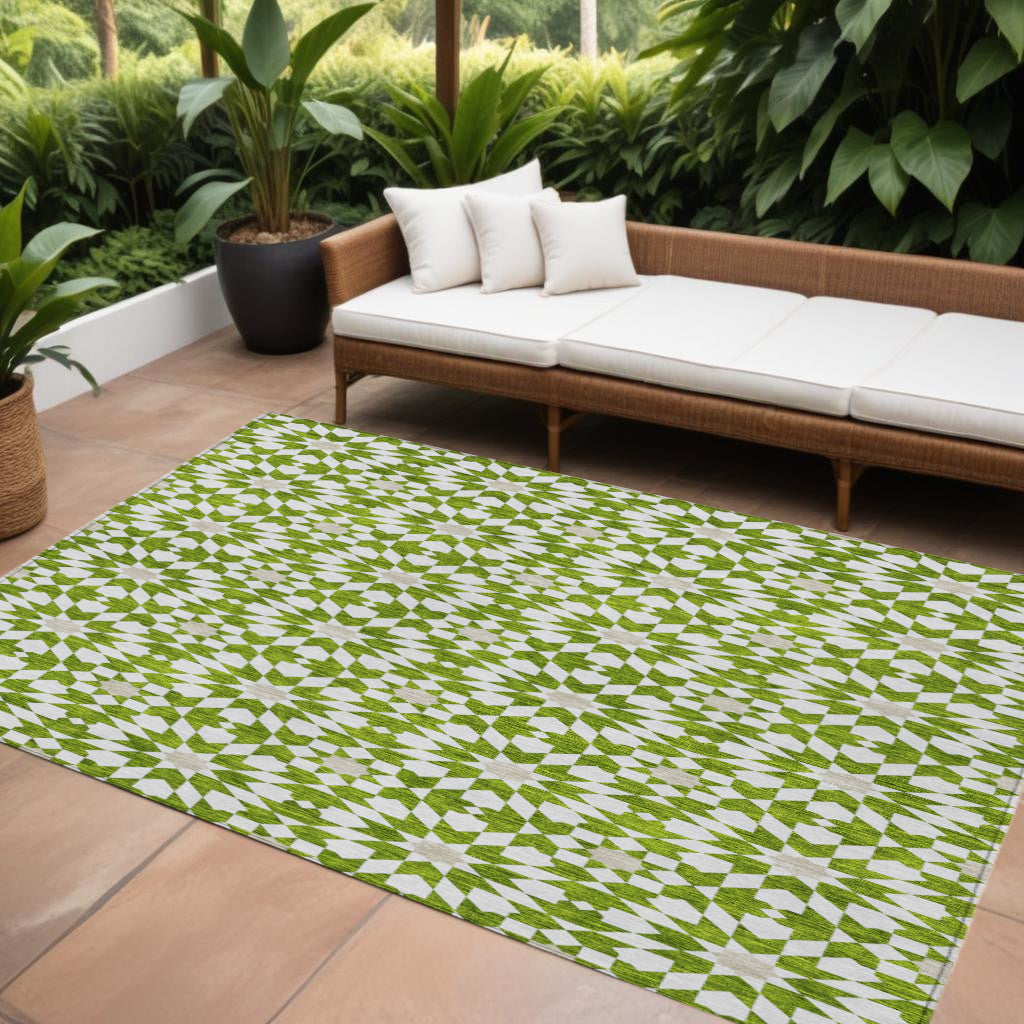 8' X 10' Lime Green Ivory And Beige Floral Medallion Washable Indoor Outdoor Area Rug