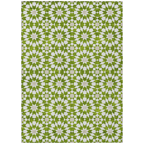 10' X 14' Lime Green Ivory And Beige Floral Medallion Washable Indoor Outdoor Area Rug