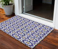 3' X 5' Navy Blue And Ivory Floral Medallion Washable Indoor Outdoor Area Rug