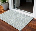 3' X 5' Sky Blue Ivory And Artichoke Green Floral Medallion Washable Indoor Outdoor Area Rug